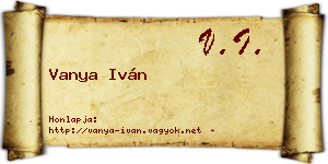 Vanya Iván névjegykártya